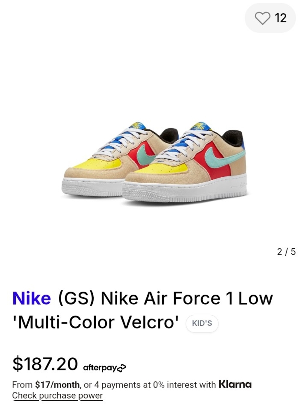 Nike Kids Air Force 1 Low - Multi Color Velcro